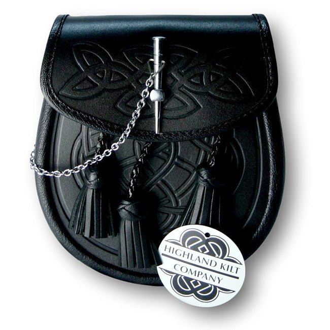 Pin Drop Knot Work Sporran-Black Leather - Highland Kilt Company
