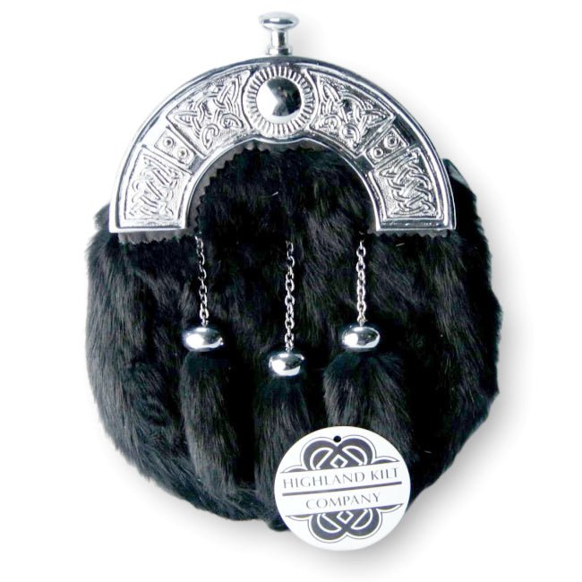Black Fur Sporran Accessory for Kilts - Highland Kilt Company