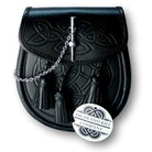 Pin Drop Knot Work Sporran-Black Leather - Highland Kilt Company