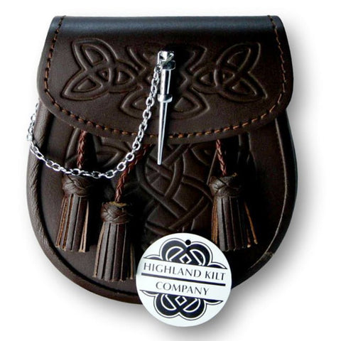 Pin Drop Knot Work Sporran-Brown Leather - Highland Kilt Company