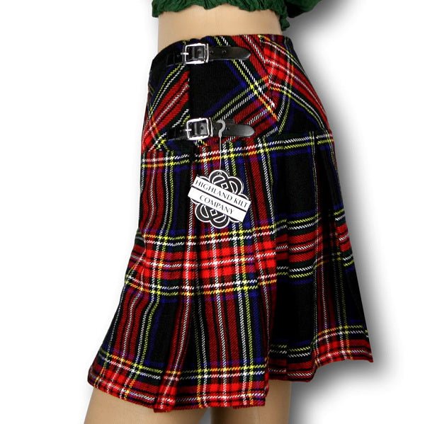 Women's Billie Kilt, Mini Skirt, Black Stewart Tartan - Highland Kilt Company