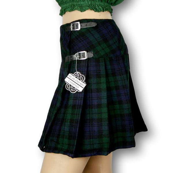 Women's Billie Kilt, Mini Skirt, Black Watch Tartan - Highland Kilt Company